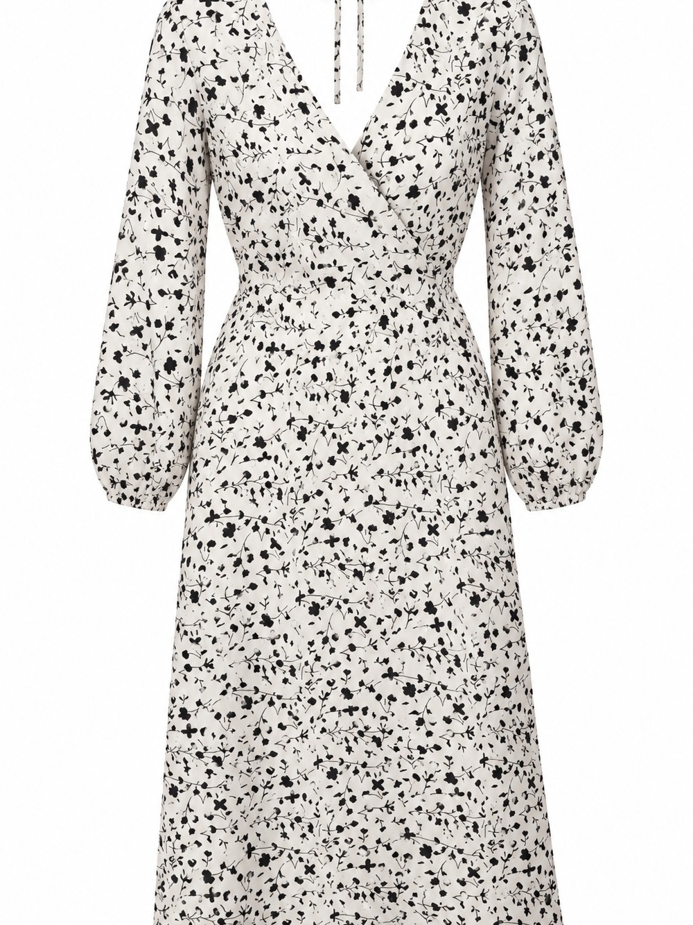Printed Wrap Midi Dress - Black/White